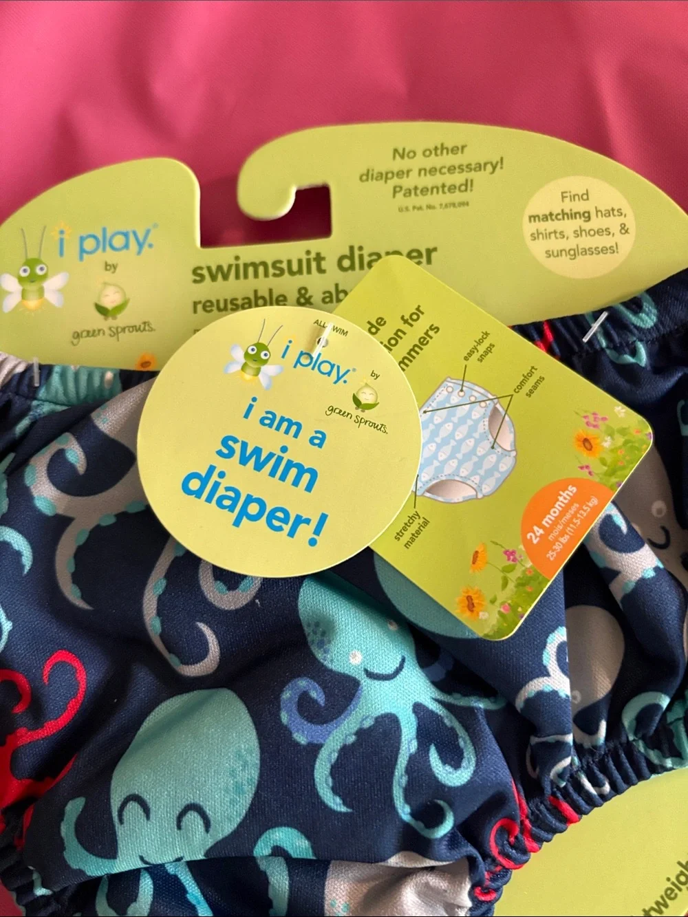 i play. Navy Swim Diaper with Octopus Print - Blue, Teal, Red, Gray